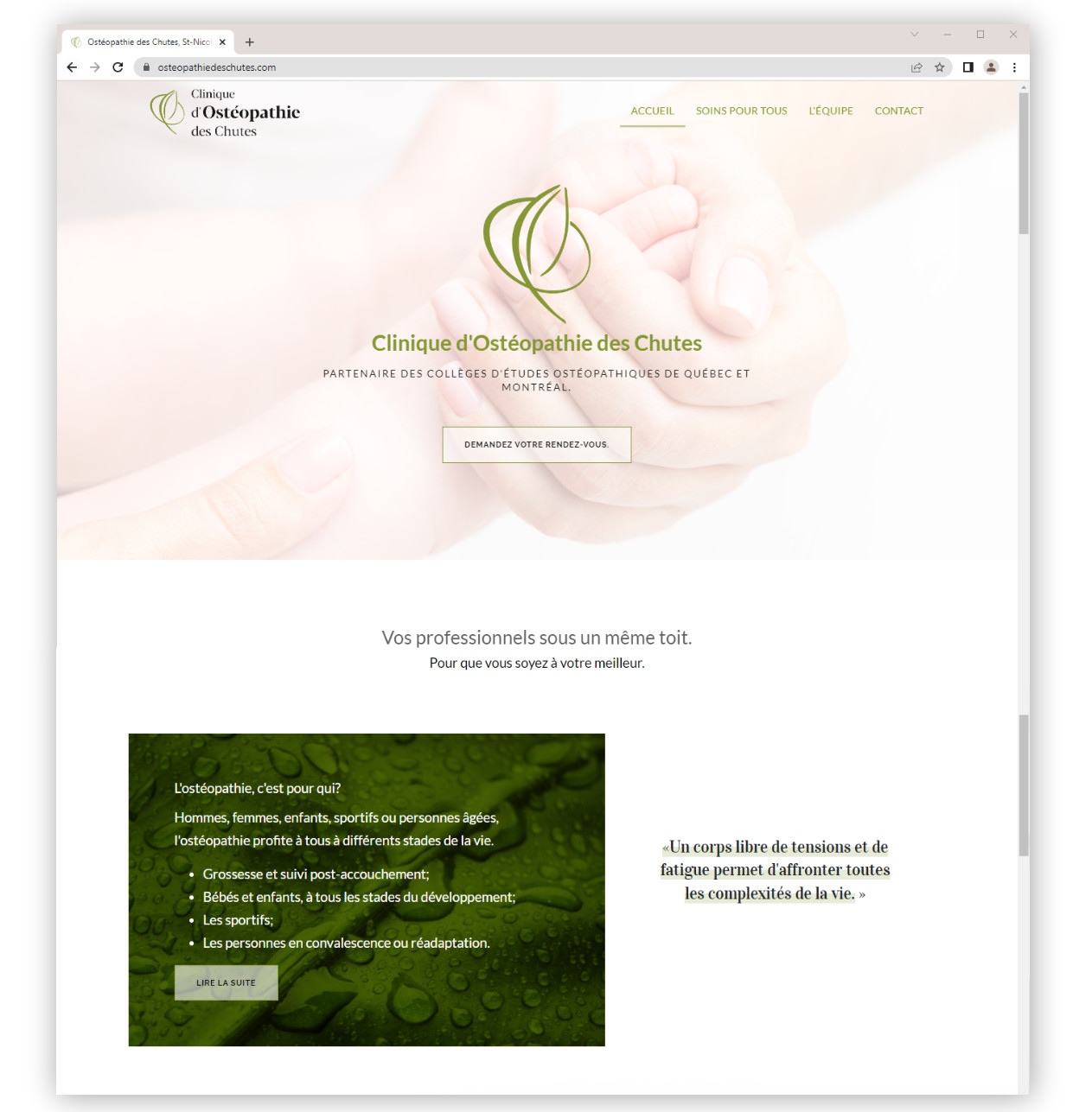 Site web Clinique d'ostéopathie des chutes